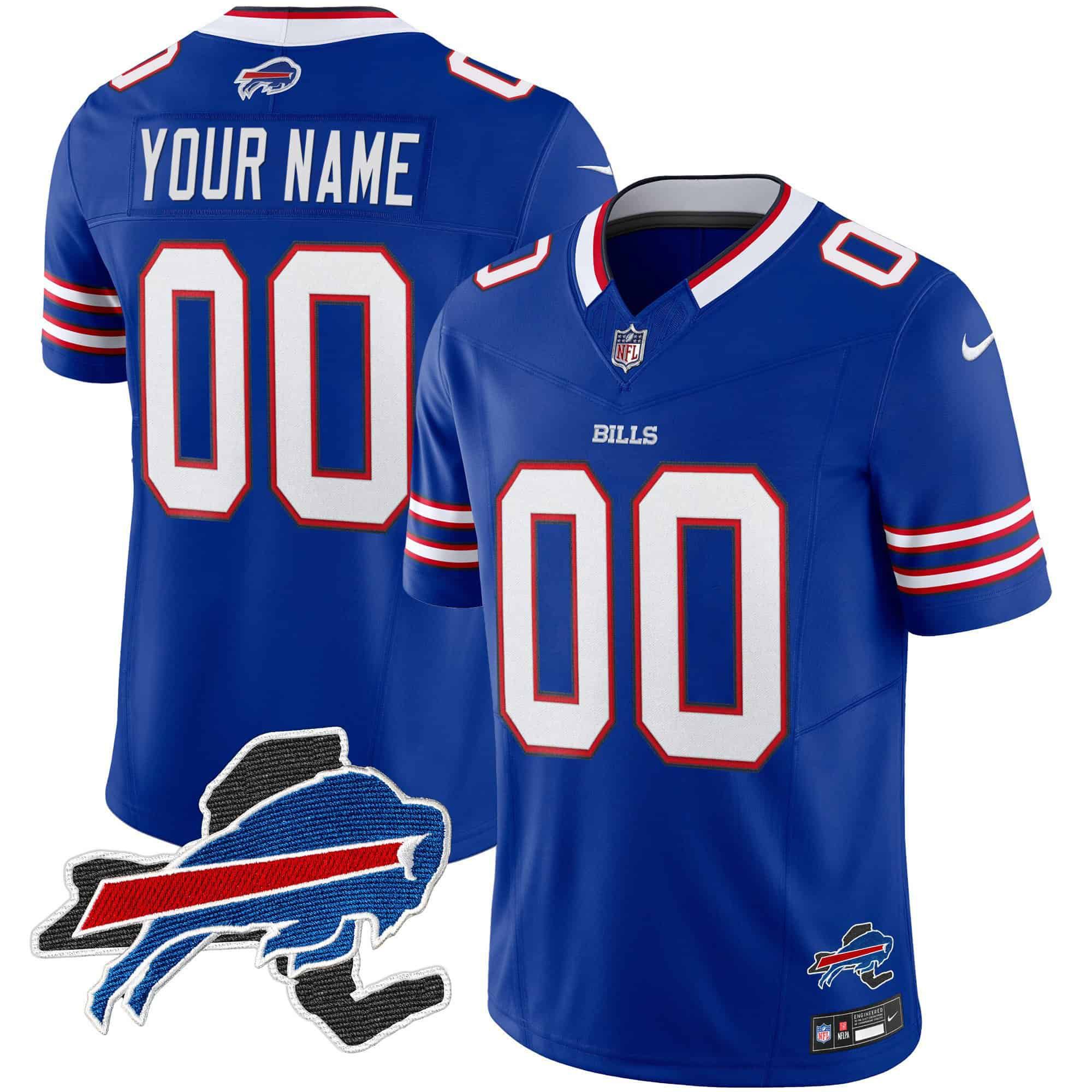 Men Buffalo Bills Blue 2024 Nike Patch Vapor Limited Custom NFL Jersey style 1